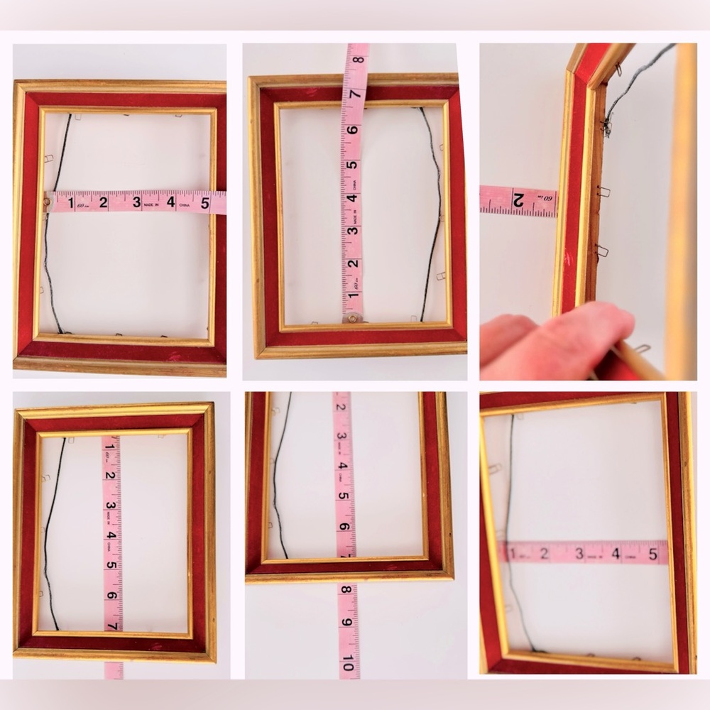 VINTAGE 5x7 Antique Wooden Red Velvet Gold Picture Frame w Wire Hanger - Picture 15 of 16